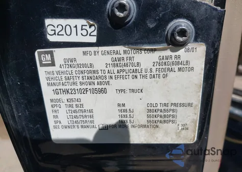 2002 GMC Sierra 2500Hd Sle from USA, damaged, VIN 1GTHK23102F105960